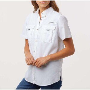 NEW Columbia Womens Large Bahama Short Sleeve Shirt Omni Shade UPF 30 White Top